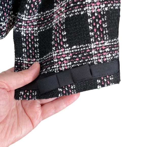 Requirements Petite Classic Black and Pink Plaid Tweed Jacket - Picture 5 of 14